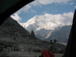 Utsikt från tältet - high camp Lobuche Peak Utsikt från tältet - high camp Lobuche Peak