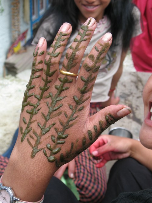 Hennamålad hand inför festivalen i Thade. Hennamålad hand inför festivalen i Thade.