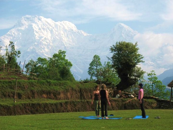 Yoga under mountains, Nepal Yoga under mountains, Nepal